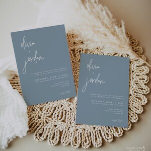 Dusty Blue Wedding Invitation, Editable Template, Instant Download, Minimalist Wedding Invite, Editable With Templett, WR009