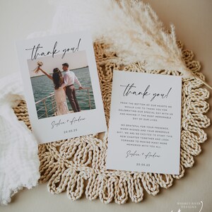 Thank You Note After Wedding Template, INSTANT DOWNLOAD, Editable, Double Sided Wedding Thank You Cards, Minimalist Wedding, Printable WR015