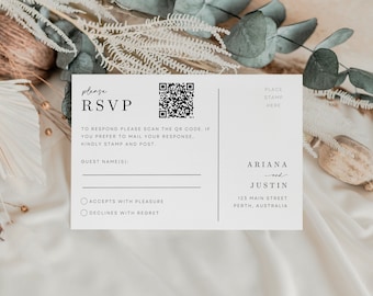 Modern Wedding RSVP Postcard Template with QR Code (Digital Download)