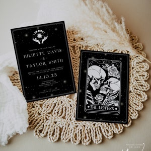 Invitación de boda de tarot gótico: Los amantes (plantilla editable) imagen 4