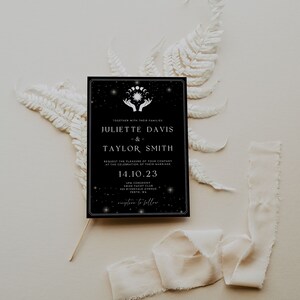 Invitación de boda de tarot gótico: Los amantes (plantilla editable) imagen 6