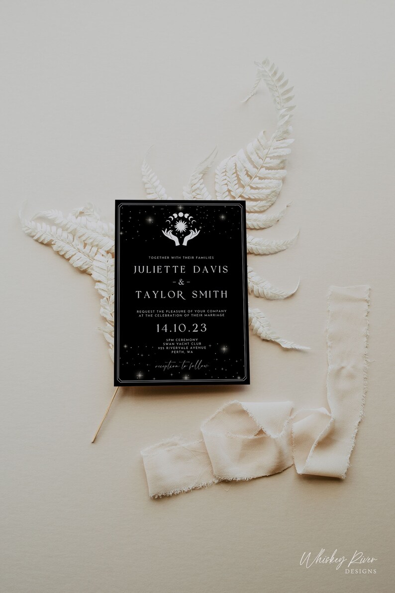 Invitación de boda de tarot gótico: Los amantes (plantilla editable) imagen 6