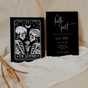 Gothic Wedding Invitation: The Lovers Tarot, Halloween Printable (Editable Template) image 3