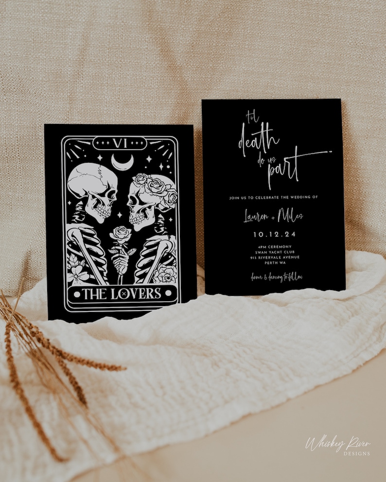 Gothic Wedding Invitation: The Lovers Tarot, Halloween Printable (Editable Template) image 3