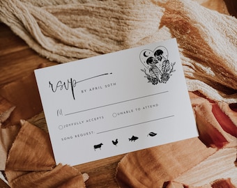 Gothic RSVP Card, Editable Template, Instant Download, The Lovers Wedding Reply Card, WR019