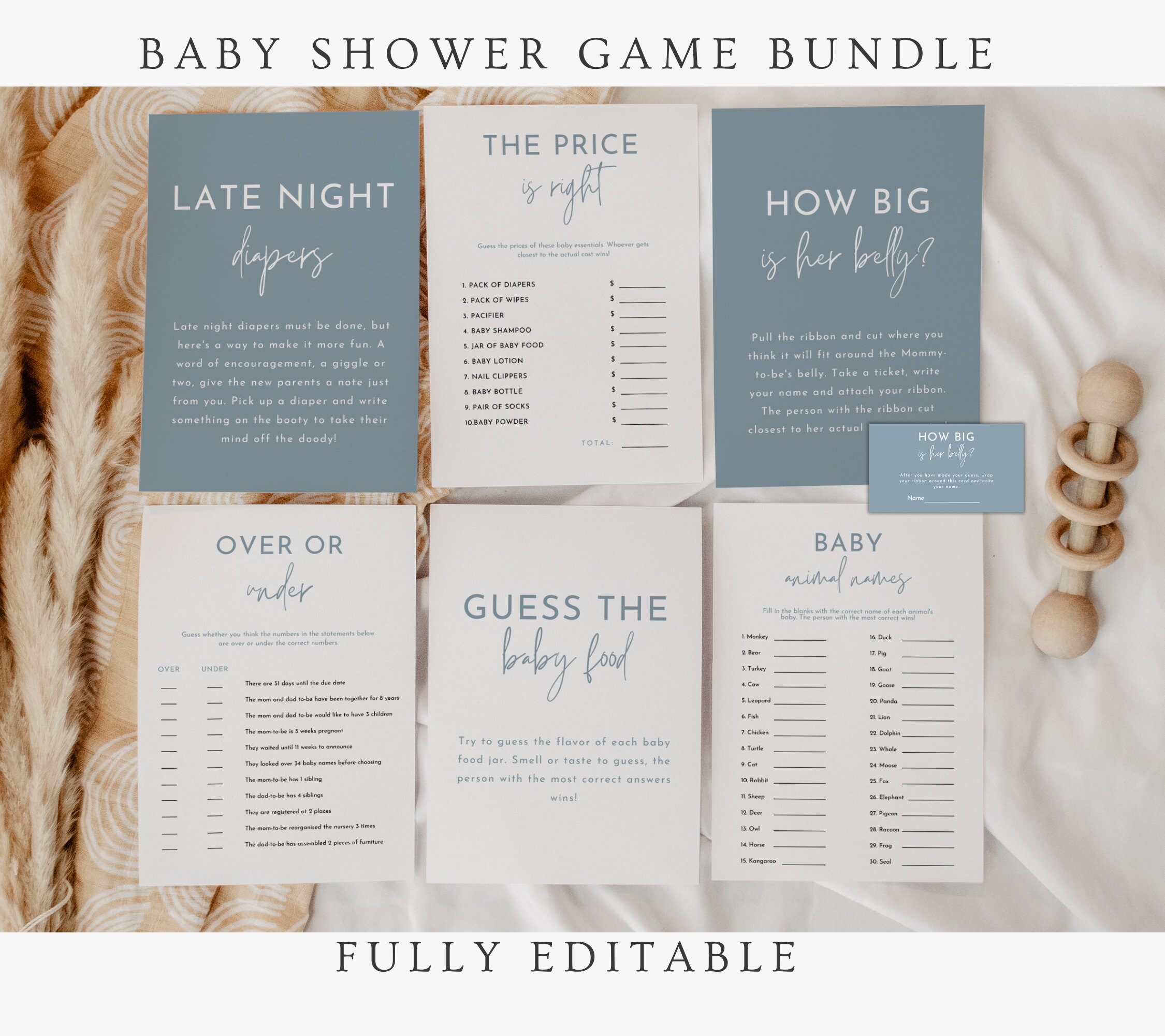 Blue Baby Shower Bundle: Editable Template & Games (digital Download ...