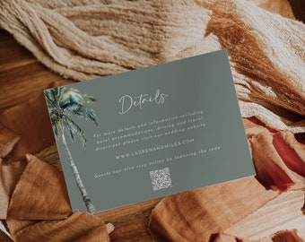 Coastal Wedding Details Card with QR Code, Editable Template, Palm Beach Wedding Details Card Invitation Insert, WR034