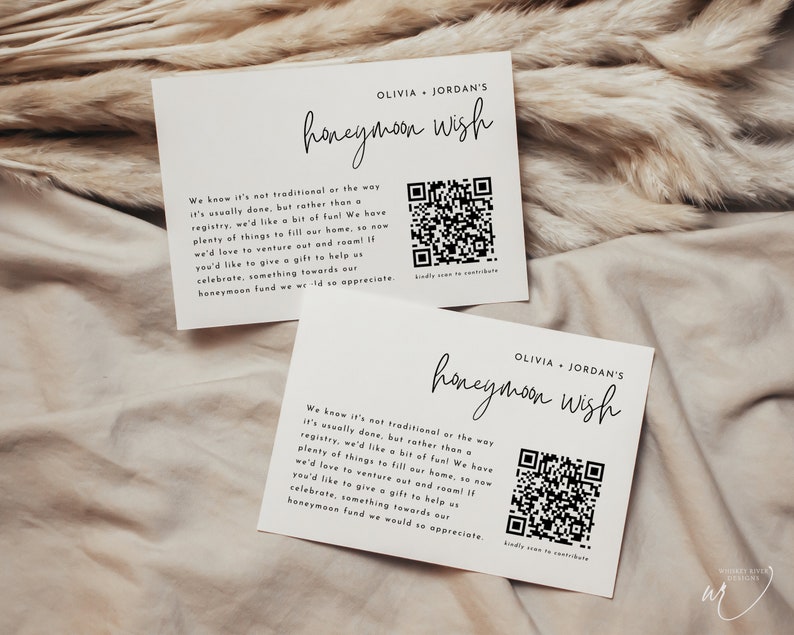 Wedding Wishing Well Card Template With QR Code, Minimalist Wedding Wishing Well, Instant Download, Honeymoon Fund Invite Insert, WR010 image 5