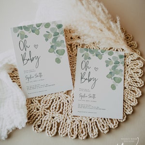 Sage Green Baby Shower Invite, Editable Template, Eucalyptus Baby Shower, Greenery Baby Shower Invitation, Oh Baby Invite, WRB5