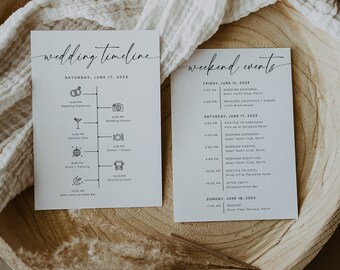 Wedding Weekend Itinerary Timeline Card: Editable Template (Digital Download)