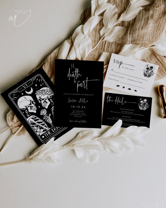 Gothic Tarot Wedding Invitation Set: The Lovers, Editable Template (Digital Download)