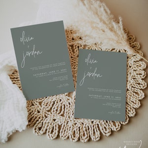 Minimalist Wedding Invitation Template, Sage Green Wedding Invite, Editable Modern Invite, Instant Download, Printable Invitation, WR029