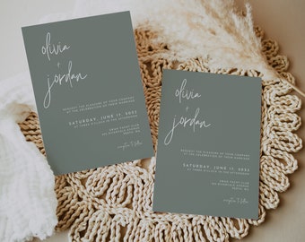 Minimalist Sage Green Wedding Invitation Template (Digital Download)