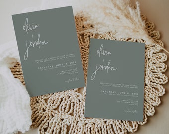 Minimalist Wedding Invitation Template, Sage Green Wedding Invite, Editable Modern Invite, Instant Download, Printable Invitation, WR029