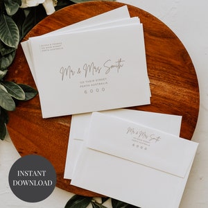 Plantilla de dirección de sobre de boda DESCARGA INSTANTE, Editable, minimalista invitación de boda sobre nombres de direcciones de respuesta, A7 A1 WR003