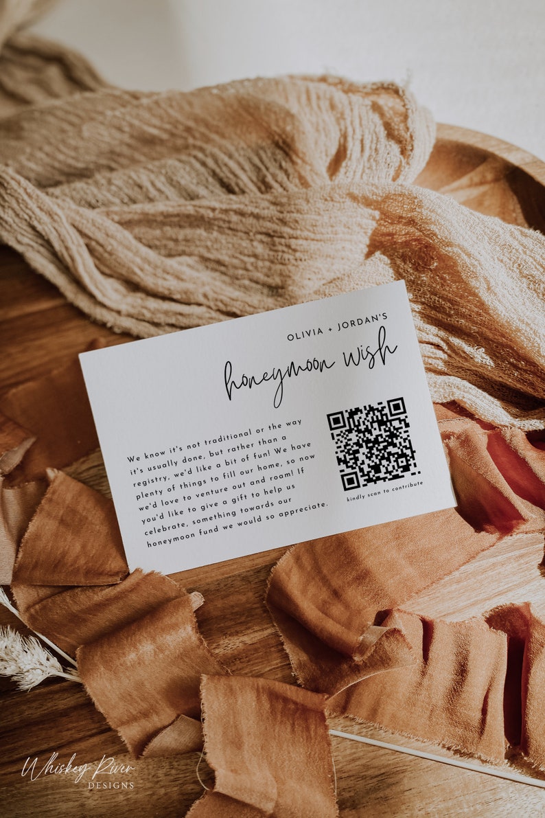 Wedding Wishing Well Card Template With QR Code, Minimalist Wedding Wishing Well, Instant Download, Honeymoon Fund Invite Insert, WR010 image 4