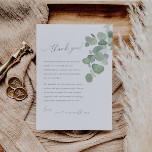Thank You Note After Wedding Template INSTANT DOWNLOAD, Editable, Greenery Wedding Thank You Card, Eucalyptus Wedding, Canva Template WR006