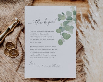 Thank You Note After Wedding Template INSTANT DOWNLOAD, Editable, Greenery Wedding Thank You Card, Eucalyptus Wedding, Canva Template WR006