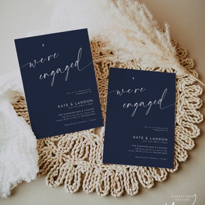 Navy Blue Engagement Party Invite, Editable Template, We&#39;re Engaged Invitation, Modern Engagement Party Invite, WR015