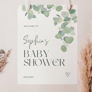 Eucalyptus Baby Shower Welcome Sign: Neutral Greenery (Editable, Instant Download)