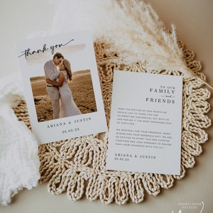 Thank You Note After Wedding Template INSTANT DOWNLOAD, Editable, Minimalist Wedding Thank You Card, Optional Photo, Canva Template WR016