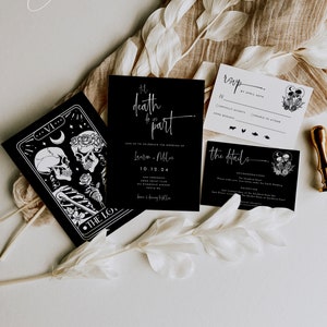 Gothic Halloween-Hochzeitseinladungspaket, bearbeitbare Vorlage, Tarot-Karte, Hochzeitseinladung, The Lovers Invite, WR019