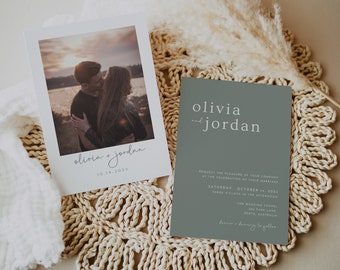 Minimalist Olive Green Wedding Invitation Template (Digital Download)