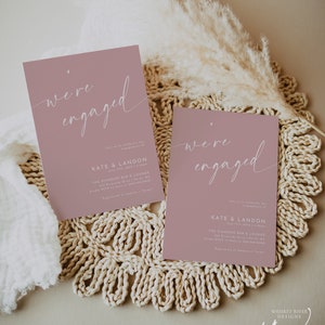 Dusty Pink Engagement Party Invitation, Editable Template, We&#39;re Engaged Invitation, Modern Engagement Party Invite, WR015