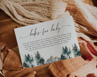 Tarjeta de libros de montaña para bebé: ¡Te espera una aventura para baby shower! (Plantilla editable, descarga instantánea)