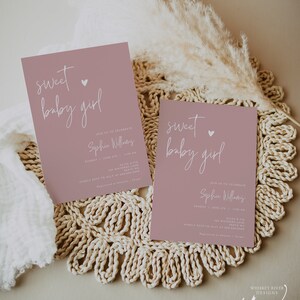 Sweet Baby Girl Shower Invitation, Editable Template, Pink Baby Shower Invite, Minimalist Baby Shower, Editable With Templett, WRB20