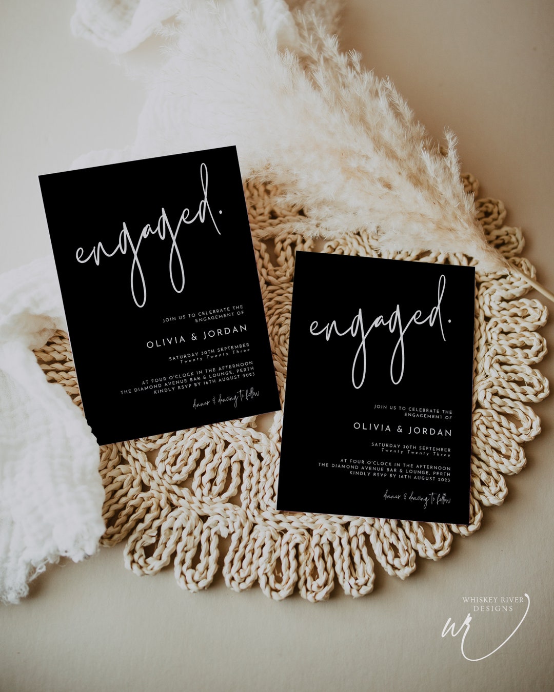 Moody Engagement Party Invitation, Editable Template, Minimalist ...