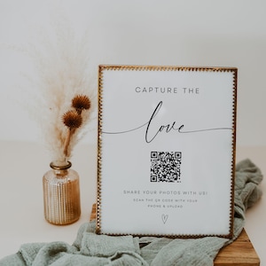 Capture The Love QR Code Sign, Wedding Photo Sign, Instant Download, Editable Template, Wedding Signs, Modern Wedding Reception Sign, WR015