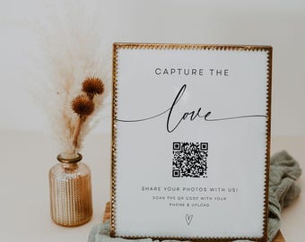 Capture The Love QR Code Sign, Wedding Photo Sign, Instant Download, Editable Template, Wedding Signs, Modern Wedding Reception Sign, WR015