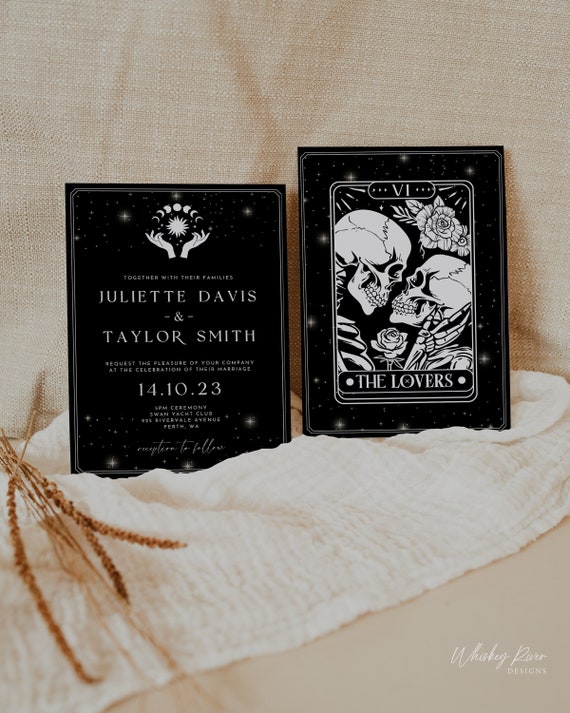 Gothic Tarot Wedding Invitation: The Lovers, Editable Template