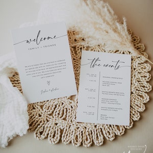 Cronograma de fin de semana de boda, plantilla editable, tarjeta de orden de eventos de boda, bolsa de bienvenida de boda, WR015
