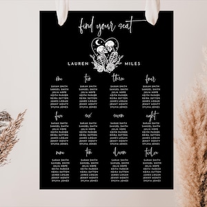 Gothic Hochzeit Sitzplan, Tarot Karte Die Liebenden, Finde Deinen Platz, Hochzeits Poster, WR019