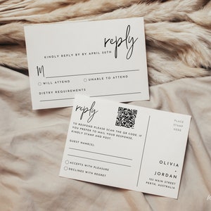 RSVP Postcard Editable Template, RSVP With QR Code, Instant Download, Minimalist Wedding Reply Card, Online Rsvp Card, Modern Rsvp WR010