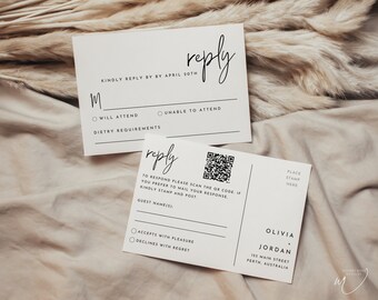 Minimalist Wedding RSVP Postcard Template with QR Code (Digital Download)