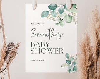 Eucalyptus Baby Shower Welcome Sign: Editable Template (Digital Download)