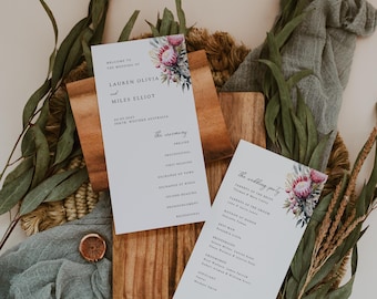 Native Protea Wedding Program Template (Digital Download)