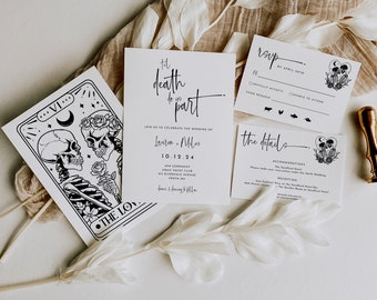 Gothic Tarot Wedding Invitation Set: The Lovers, Editable Template (Digital Download)