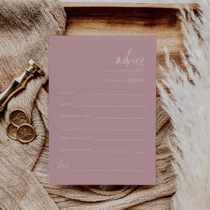 Best Wishes For Wedding Card Printable Template INSTANT DOWNLOAD Editable, Minimalist Wedding Advice Card, Well Wishes, Dusty Pink WR005