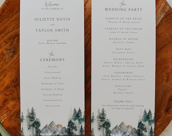 Mountain Wedding Program Template: Rustic Ceremony Order (Digital Download)