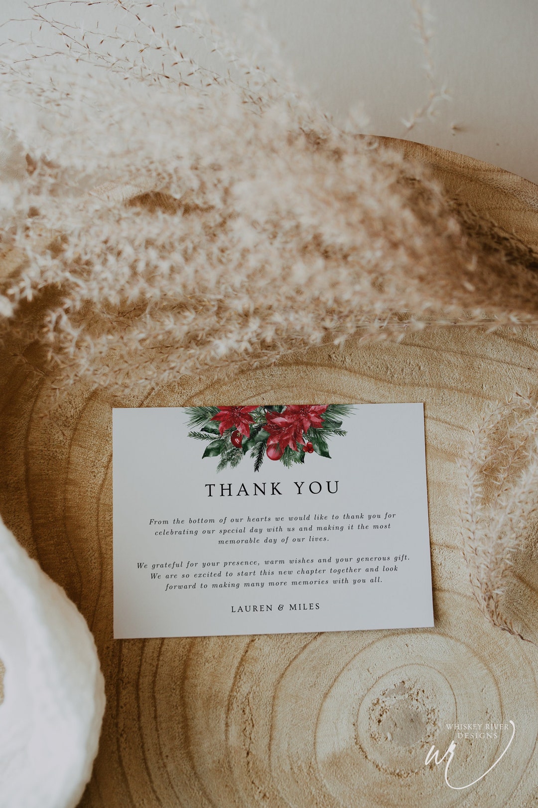 Christmas Wedding Thank You Card Poinsettia Holiday Template (digital — free download