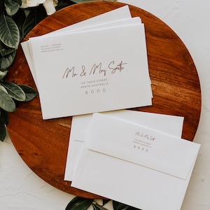 Plantilla de dirección de sobre de boda DESCARGA INSTANTE, Editable, minimalista invitación de boda sobre nombres de direcciones de respuesta, A7 A1 WR011