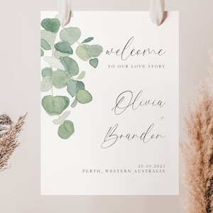 Wedding Welcome Sign Template INSTANT DOWNLOAD Editable, Greenery Wedding Sign, Eucalyptus Wedding Welcome Poster, Canva Printable WR006