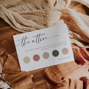 Abito da ospite per biglietto d'invito per matrimonio, modello modificabile, biglietto con codice di abbigliamento per gli ospiti, tavolozza di colori per matrimonio moderno, WR015