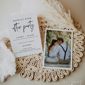 Happily Ever After Party Wedding Invitation, Editable Template, Reception Party Invitation With Photo, Elopement Announcement Invite, WR010