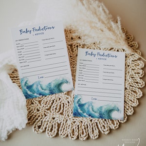 Beach Baby Shower Advice and Predictions Card, Editable Template, Printable Baby Shower Games, Advice and Wishes For Baby, WRB7