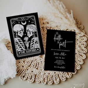 Gothic Wedding Invitation: The Lovers Tarot, Halloween Printable (Editable Template) image 2